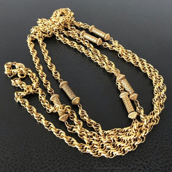 Vintage Freirich Signed 60” Gold Tone Elongated Filigree Bar Link Rope Chain - Picture 10 of 16